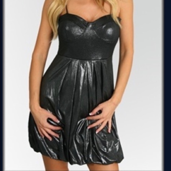 Slip Dress Silver Metallic Black Shine - Picture 2 of 5